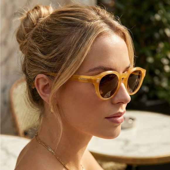 Burberry Accessories - NEW Burberry BE4404 Round Sunglasses Honey Amber Acetate Italy 50mm
